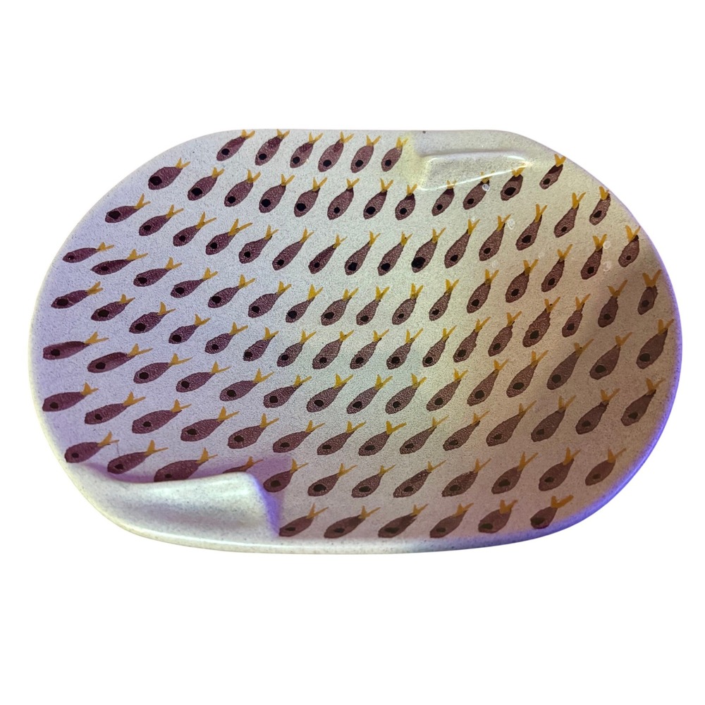 Vintage Italy MCM Ceramic Pottery Fish Dish Purple Sardine Pattern B.191.B